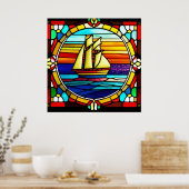 Glass-Segelschiff bei Sunset Poster (Küche)