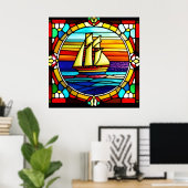 Glass-Segelschiff bei Sunset Poster (Heimbüro)
