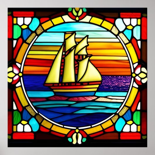 Glass-Segelschiff bei Sunset Poster (Vorne)