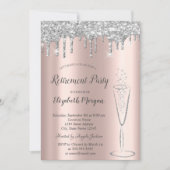 Glass Silver Glitzer senkt Rose Gold Rente Einladung (Vorderseite)