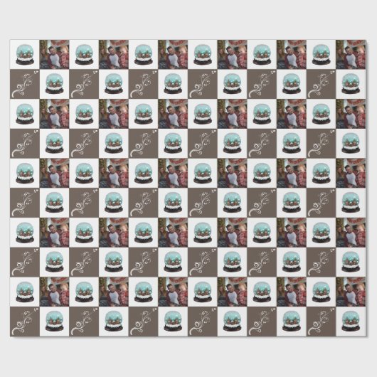 Glass Snowball Village Brown Weihnachtsfest Foto Geschenkpapier (Flach)