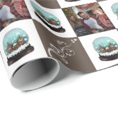 Glass Snowball Village Brown Weihnachtsfest Foto Geschenkpapier (Rolleneckpunkt)