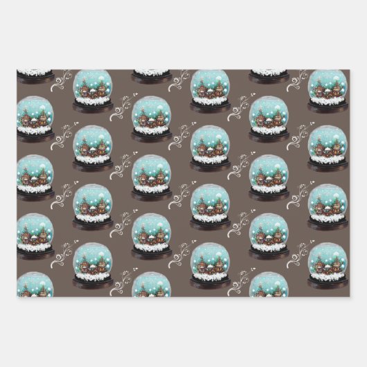 Glass Snowball Winter Village Brown Weihnachten Geschenkpapier Set (Vorderseite 3)