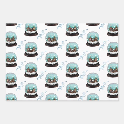 Glass Snowball Winter Village Brown Weihnachten Geschenkpapier Set (Vorderseite)