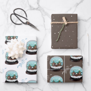 Glass Snowball Winter Village Brown Weihnachten Geschenkpapier Set