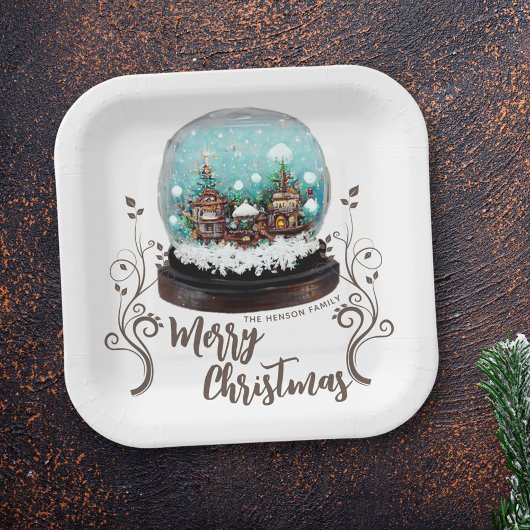 Glass Snowball Winter Village Folies Weihnachten Pappteller