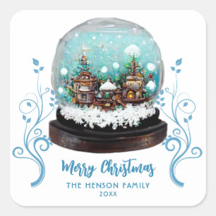 Glass Snowball Winter Village Folies Weihnachten Quadratischer Aufkleber