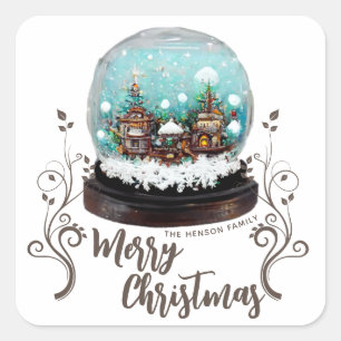 Glass Snowball Winter Village Folies Weihnachten Quadratischer Aufkleber