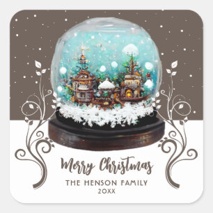 Glass Snowball Winter Village Folies Weihnachten Quadratischer Aufkleber