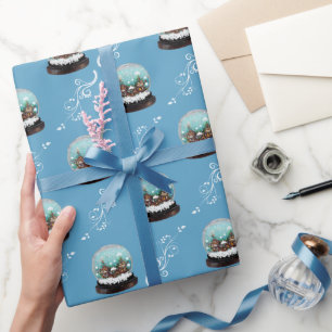 Glass Snowball Winter Village Haus Blauer Weihnach Geschenkpapier