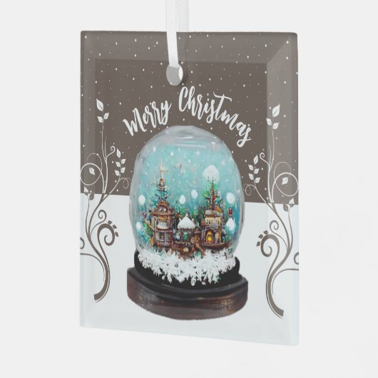 Glass Snowball Winter Village Schneeflocken Brown Ornament Aus Glas (Vorderseite links)