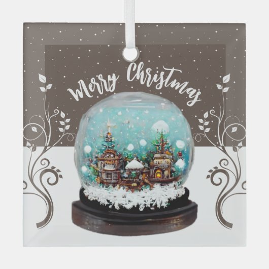 Glass Snowball Winter Village Schneeflocken Brown Ornament Aus Glas (Vorderseite)
