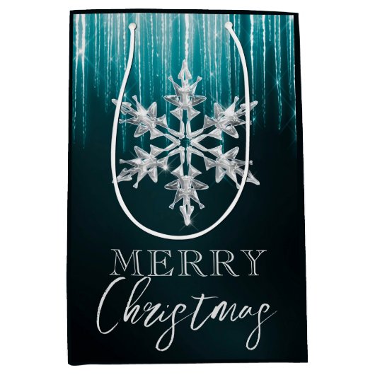 Glass Snowflake auf Aquamarinen Winteriskeln Weihn Mittlere Geschenktüte (Vorderseite)