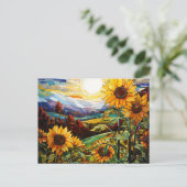 Glass Sonnenblumen Berge Sonnenuntergang Postkarte (Stehend Vorderseite)