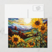 Glass Sonnenblumen Berge Sonnenuntergang Postkarte (Vorne/Hinten)