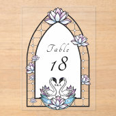 Glass Swan Water Lily Wedding Tischnummer (Vorderseite)
