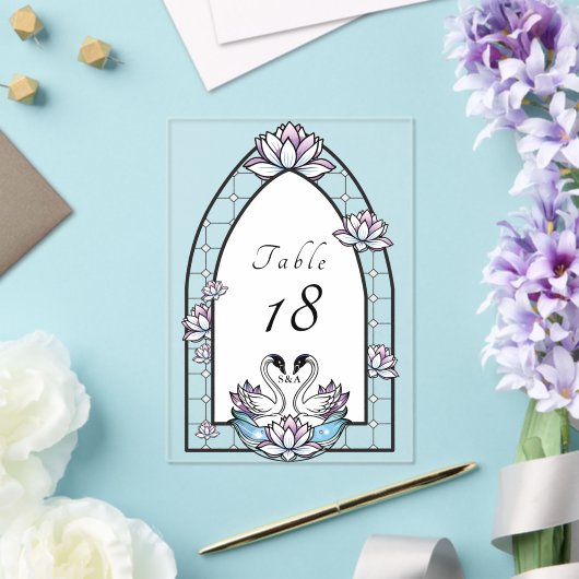 Glass Swan Water Lily Wedding Tischnummer (In Situ (Hochzeit))