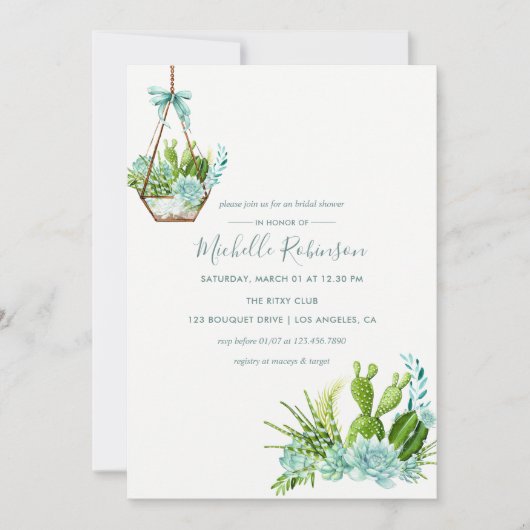 Glass Terrarium Succulent Bridal Dusche Einladung (Vorderseite)