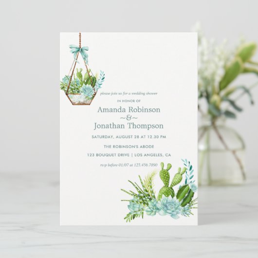 Glass Terrarium Succulents Polterabend Einladung (Stehend Vorderseite)