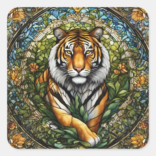 Glass Tiger Illustration Quadratischer Aufkleber (Vorderseite)