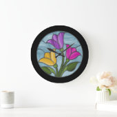 Glass Tulips in Frühlingsfarben Große Wanduhr (Zuhause)