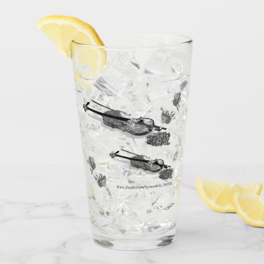 Glass Tumbler : Geige mit Rose & Lilly's B & W (Vorderseite Ice)
