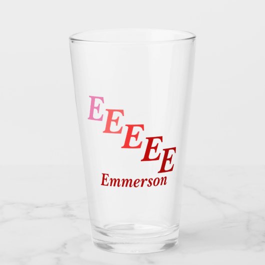 Glass Tumbler - Schattige Initialen mit rotem Name (Vorderseite)