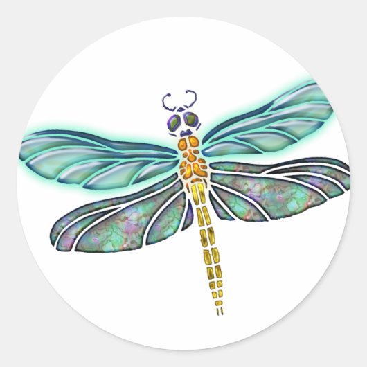 Glass und Abalone-Muschel Dragonfly Runder Aufkleber (Vorderseite)