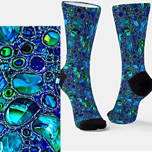 Glass und glänzende blaue grüne Edelsteine Socken