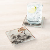 GLASS-UNTERSETZER - ein Dorf, Roter Baum und Gebir Glasuntersetzer (Schrägansicht)