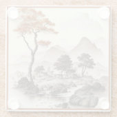 GLASS-UNTERSETZER - ein Dorf, Roter Baum und Gebir Glasuntersetzer (Rückseite)