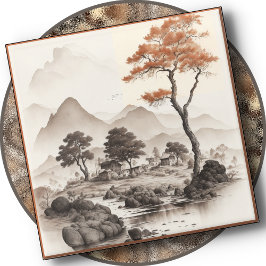 GLASS-UNTERSETZER - ein Dorf, Roter Baum und Gebir Glasuntersetzer