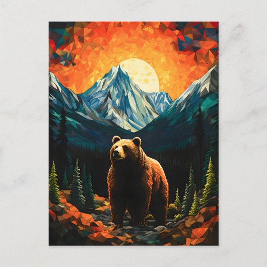 Glass Wildlife Mountain Sunset Bear Feiertagspostkarte (Vorderseite)