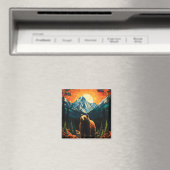 Glass Wildlife Mountain Sunset Bear Magnet (In Situ (Geschirrspüler))