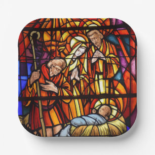 Glass Window Baby Jesus Krippe Pappteller