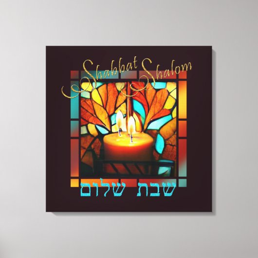 Glass Window Hebrew Shabbat Shalom Candle Leinwanddruck (Vorderseite)