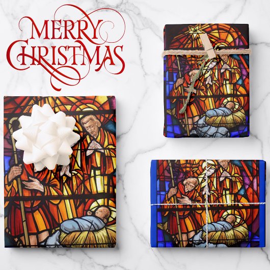 Glass Window Nativity Baby Jesus Weihnachten Geschenkpapier Set