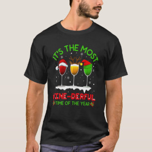 Glass Wine Alcohol Weihnachtsmannmütze Rentier Chr T-Shirt