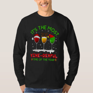 Glass Wine Alcohol Weihnachtsmannmütze Rentier Chr T-Shirt
