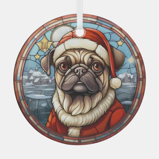 Glass Winter Village Mops Dog Weihnachten Ornament Aus Glas (Vorderseite)