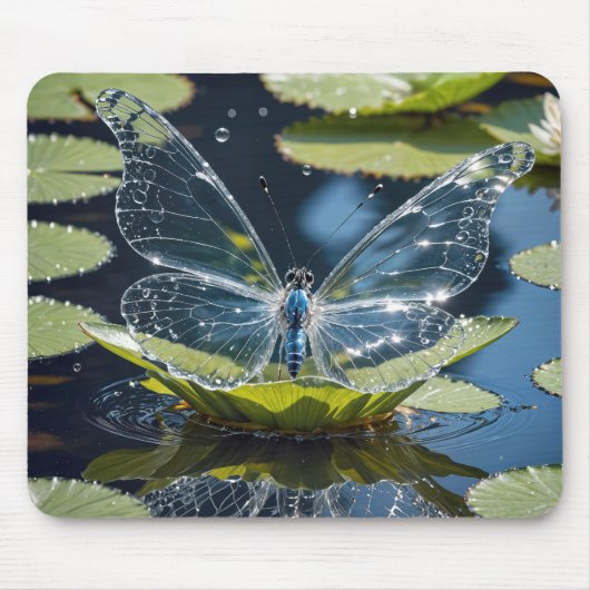 Glasschmetterling auf Lily Pad Leaf Mousepad (Vorne)