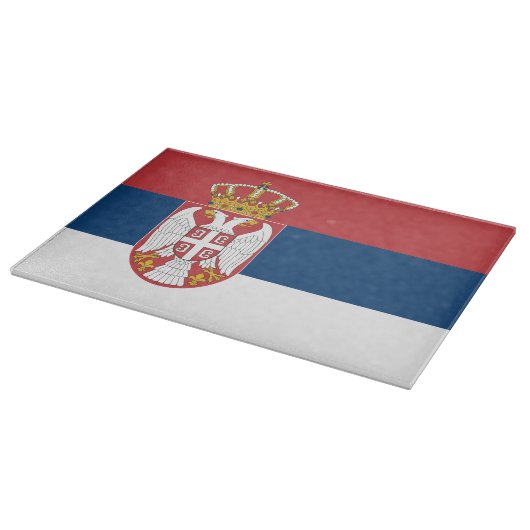 Glasschneidebrett mit der Flagge Serbiens Schneidebrett (Ecke)