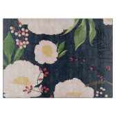 Glasschneiden weißer Blume auf dunkelblau Schneidebrett (Vorderseite)