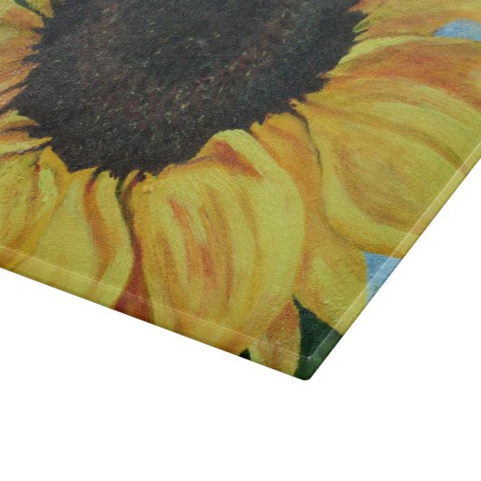 Glasschneidenbrett mit Sonnenblume Schneidebrett (Ecke)