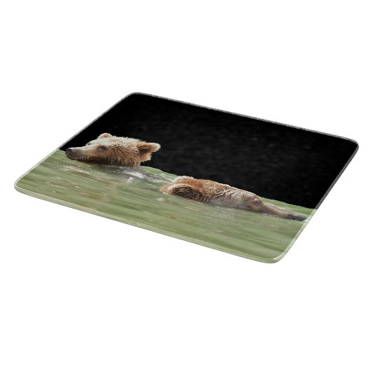 Glasschneider 7,5" x 6,5" mit Grizzlybären Schneidebrett (Ecke)