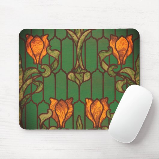 Glasseidene Blumenmuster im Jugendstil-Orangengrün Mousepad (Mit Mouse)