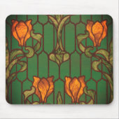 Glasseidene Blumenmuster im Jugendstil-Orangengrün Mousepad (Vorne)