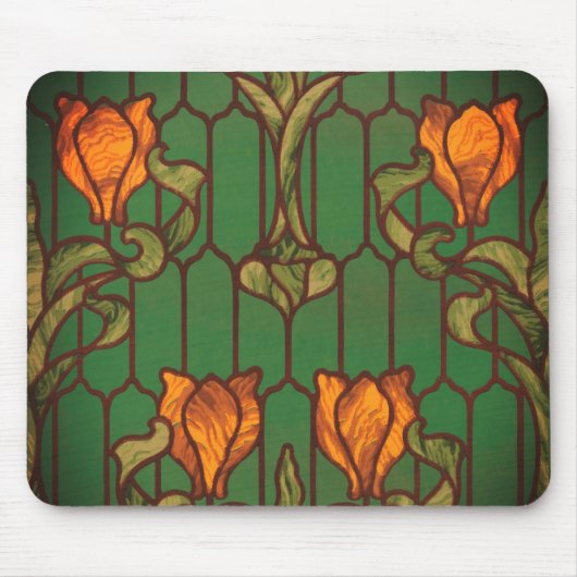 Glasseidene Blumenmuster im Jugendstil-Orangengrün Mousepad (Vorne)