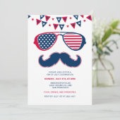 Glasses and Mustache 4. Juli Einladungen (Stehend Vorderseite)