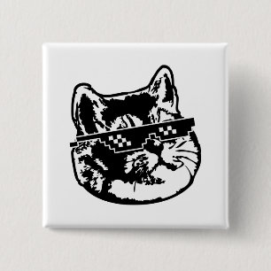 Glasses Cat Meme Button
